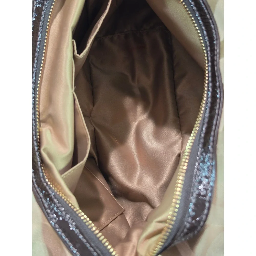 Coach Signature Jacquard Hobo Bag Khaki Brown Patent Leather 14305 Shoulder Bag